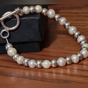 Sterling Silver and White Pearl Bracelet